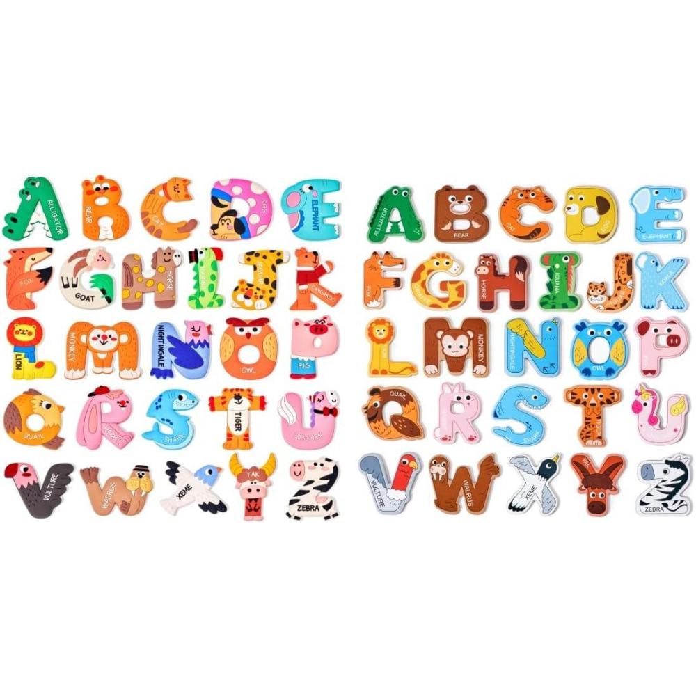 JoyCat 26 Uppercase Letters + 26 Large Soft PVC Uppercase Alphabet ABC Refrigerator Magnets, Preschool Educational Learning Toys, Cute for Baby