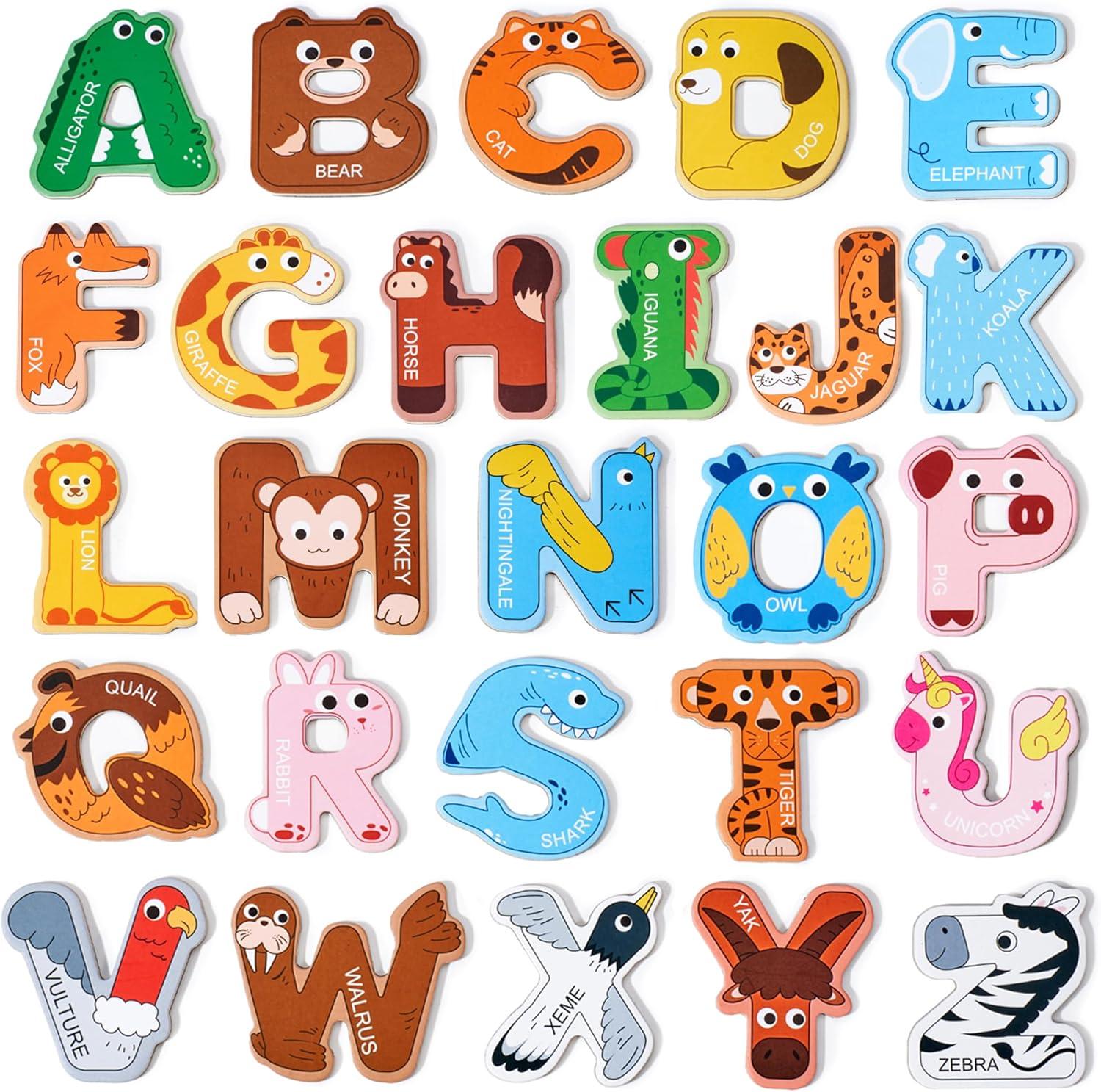 JoyCat 26 Uppercase Letters + 26 Large Soft PVC Uppercase Alphabet ABC Refrigerator Magnets, Preschool Educational Learning Toys, Cute for Baby
