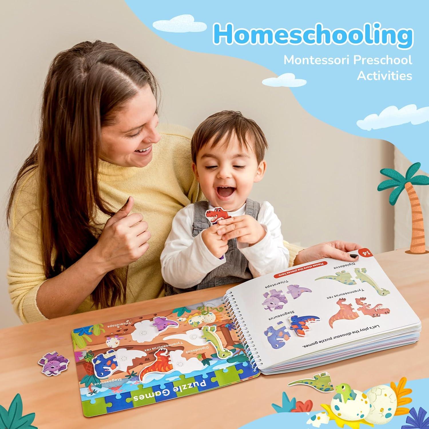 JoyCat Preschool Busy Book for Toddlers 3-5, Dual-Language Learning Activities, Educational Sensory Toys, Autism Learning Materials for Boys & Girls (English Version, No Assembly Required)