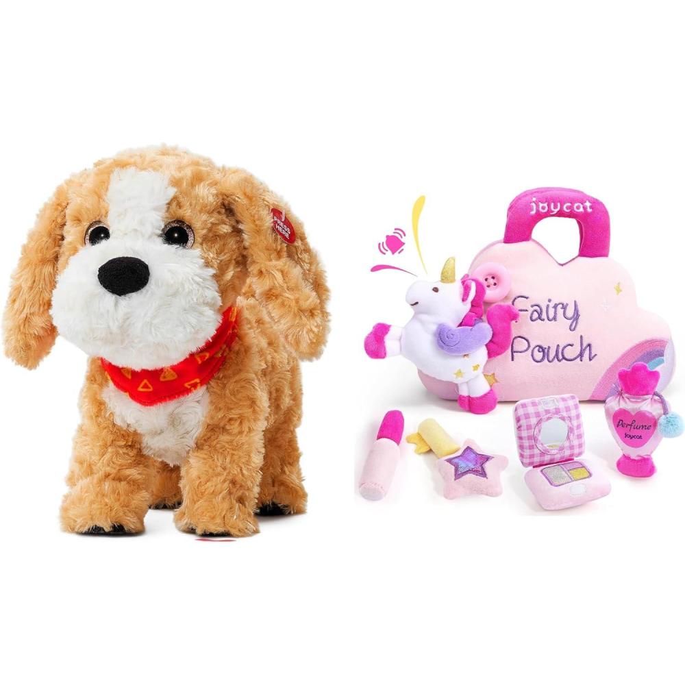JoyCat Unicorn Makeup Bag Set 5 PCS Plush Toy + Smart Interactive Puppy