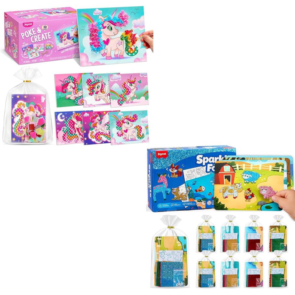 JoyCat 24 Pack Unicorn Poke Art +24P Foil Craft Party Favors -Sticker Craft Kits for Kid, Mess-Free Art and Craft for Kids Ages 4 5 6 7 8 9,Classroom Prizes & Goodie Bag Easter Basket Stuffer
