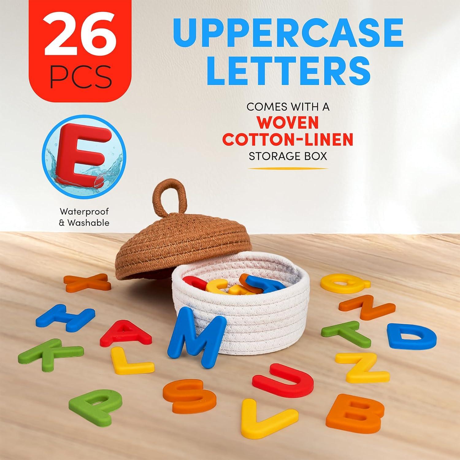 JoyCat Baby Toys 6-12 Months – Soft Baby Beehive with 5 Sensory Bees + Silicone Alphabet Magnetic Letters, 26 Uppercase ABC Fridge Magnets for Toddlers