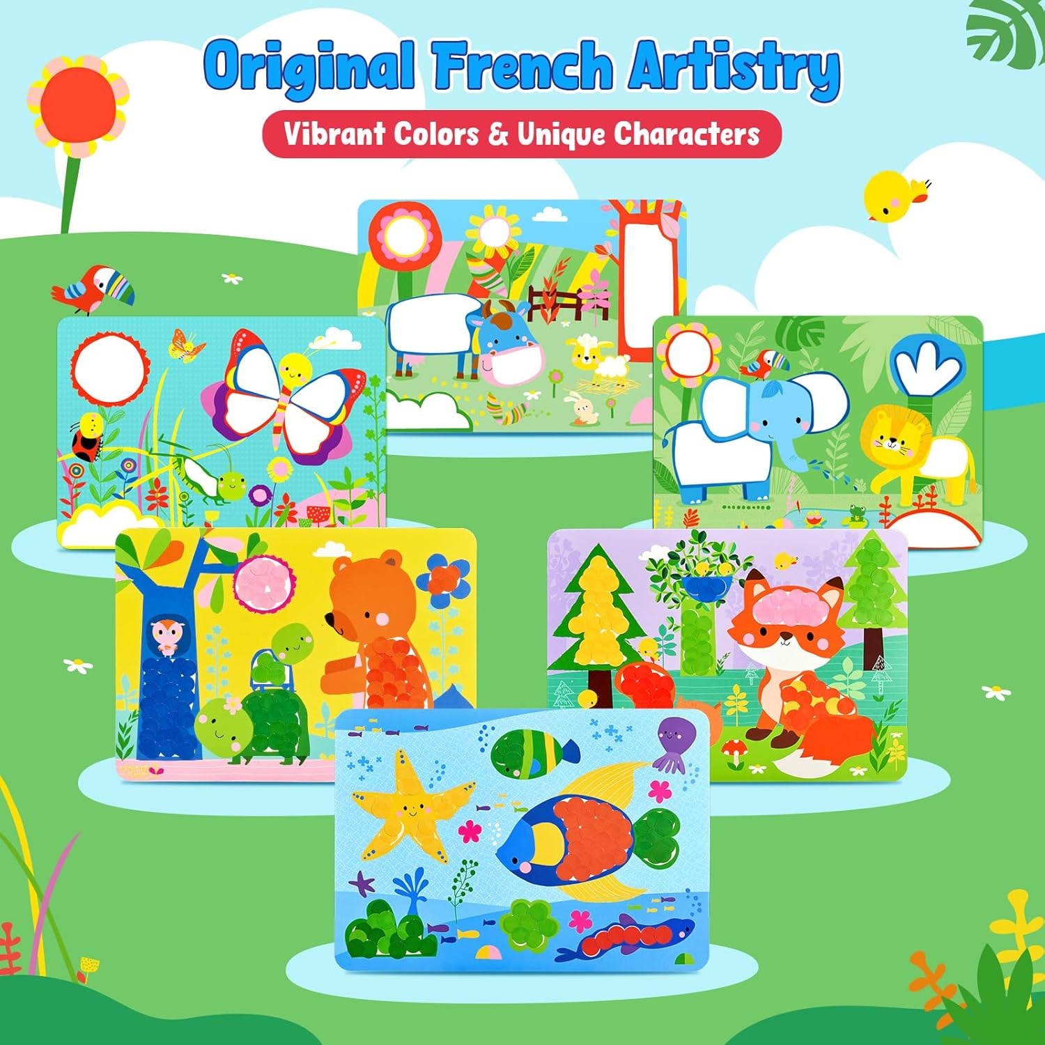 JoyCat 24 Pack Ocean Dot Art Craft Kits for Kids Party Favors, Mess-Free Dot Sticker Activity Set with 4800+ Stickers & Goodie Bags, Sea Animal Classroom Prizes, Goodie Bag Stuffers Ages 3-8(Animal)