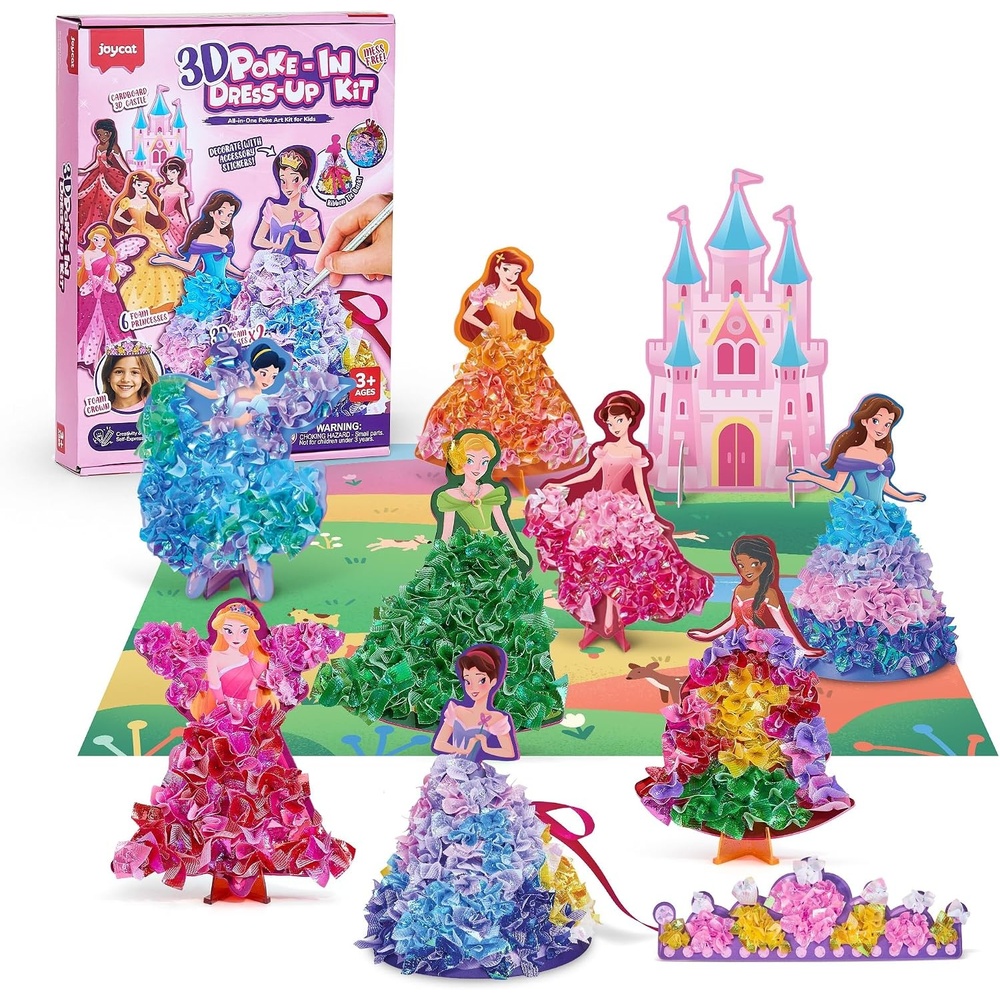 Poke-in Wind Chime Craft Kit for Kids, 3D Magical Fantasy DIY Set with Audible Wind Chime Pieces, 6 EVA Magical Figures, Mess-Free Creative Activity, Arts and Crafts & Birthday Gift for kids Age 3+(Fairy Tale Princess Kit)