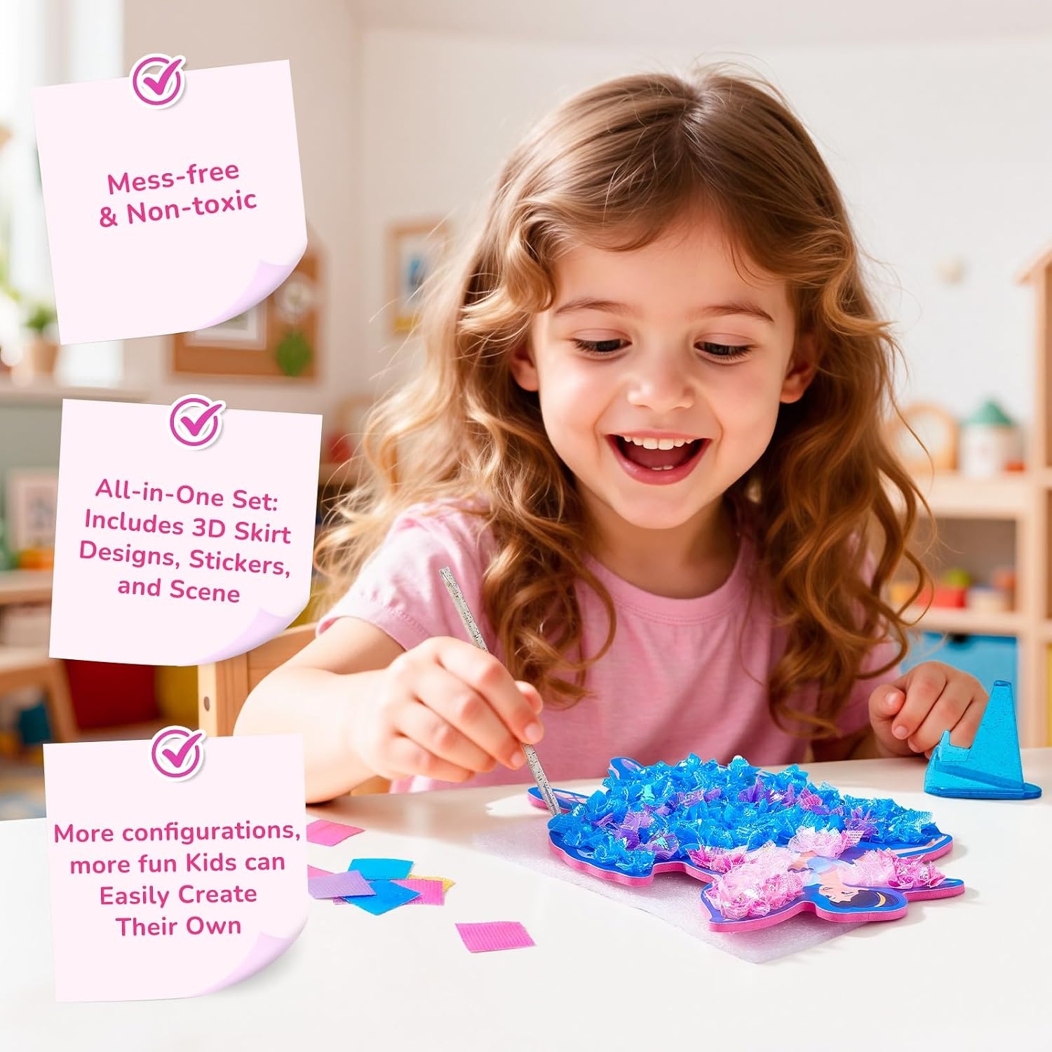Poke-in Wind Chime Craft Kit for Kids, 3D Magical Fantasy DIY Set with Audible Wind Chime Pieces, 6 EVA Magical Figures, Mess-Free Creative Activity, Arts and Crafts & Birthday Gift for kids Age 3+(Fairy Tale Princess Kit)