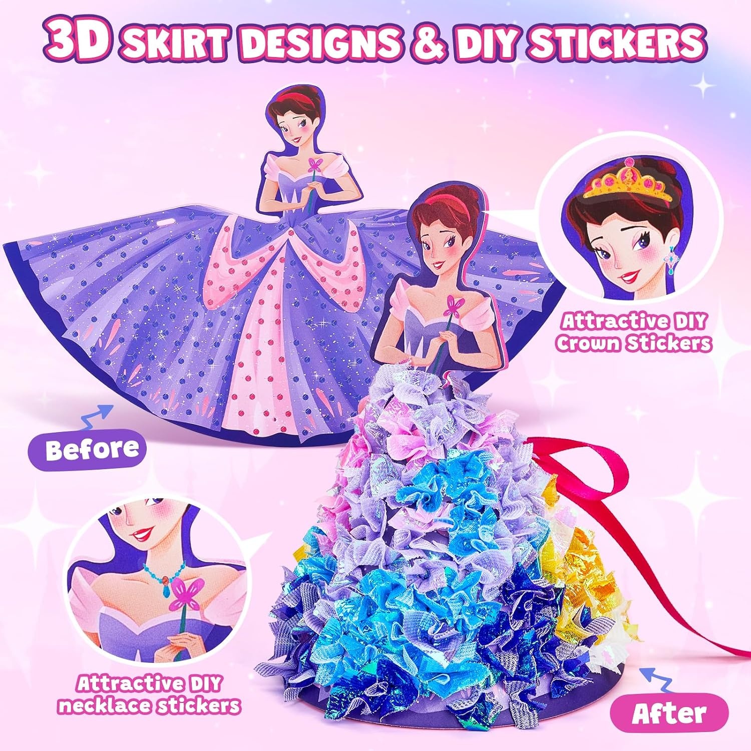 Poke-in Wind Chime Craft Kit for Kids, 3D Magical Fantasy DIY Set with Audible Wind Chime Pieces, 6 EVA Magical Figures, Mess-Free Creative Activity, Arts and Crafts & Birthday Gift for kids Age 3+(Fairy Tale Princess Kit)