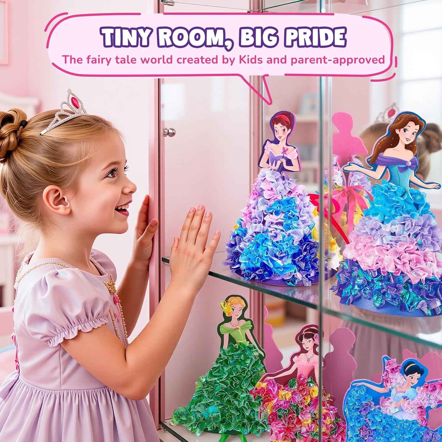 Poke-in Wind Chime Craft Kit for Kids, 3D Magical Fantasy DIY Set with Audible Wind Chime Pieces, 6 EVA Magical Figures, Mess-Free Creative Activity, Arts and Crafts & Birthday Gift for kids Age 3+(Fairy Tale Princess Kit)
