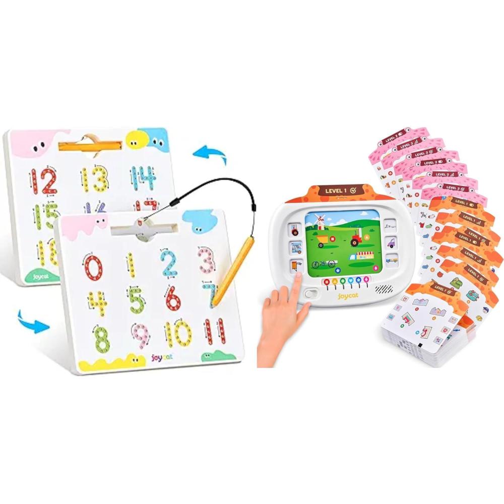 JoyCat Double-Sided Magnetic Number Tracing Board + Kids Learning Tablet:160 Pages Flash Cards-Judgement, Matching, Ordering