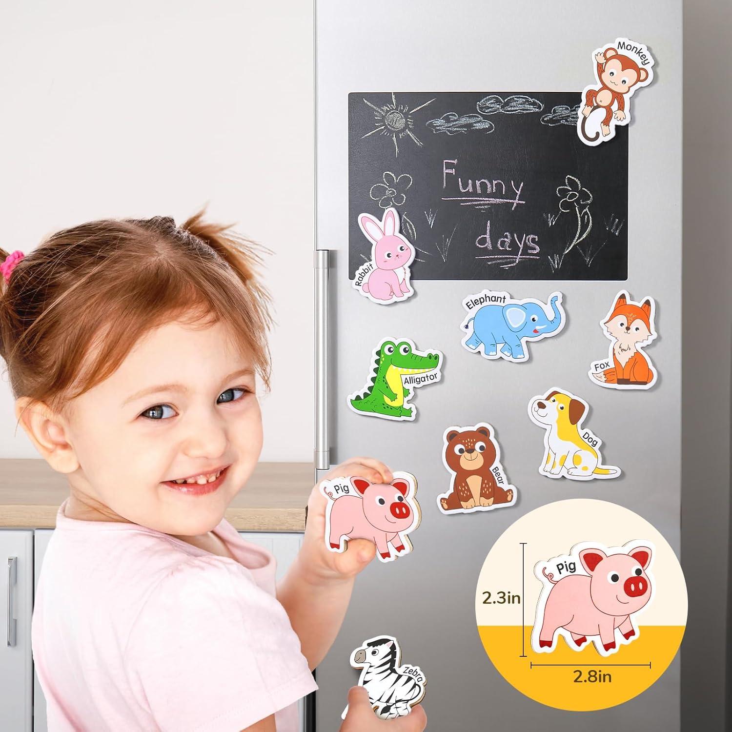 JoyCat Wooden Magnets for Kids – 26 Cute A-Z Animals Fridge Magnets for Toddlers + JoyCat Search and Find Activity Mats, Reusable Sticker Books for Toddlers with 120+ Jelly Stickers