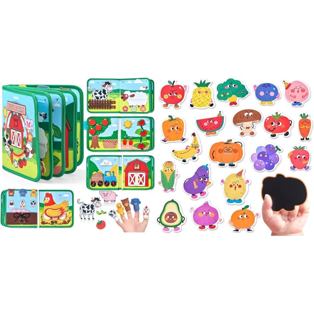 JoyCat Farm Busy Book & Wooden Fridge Magnets for Toddlers