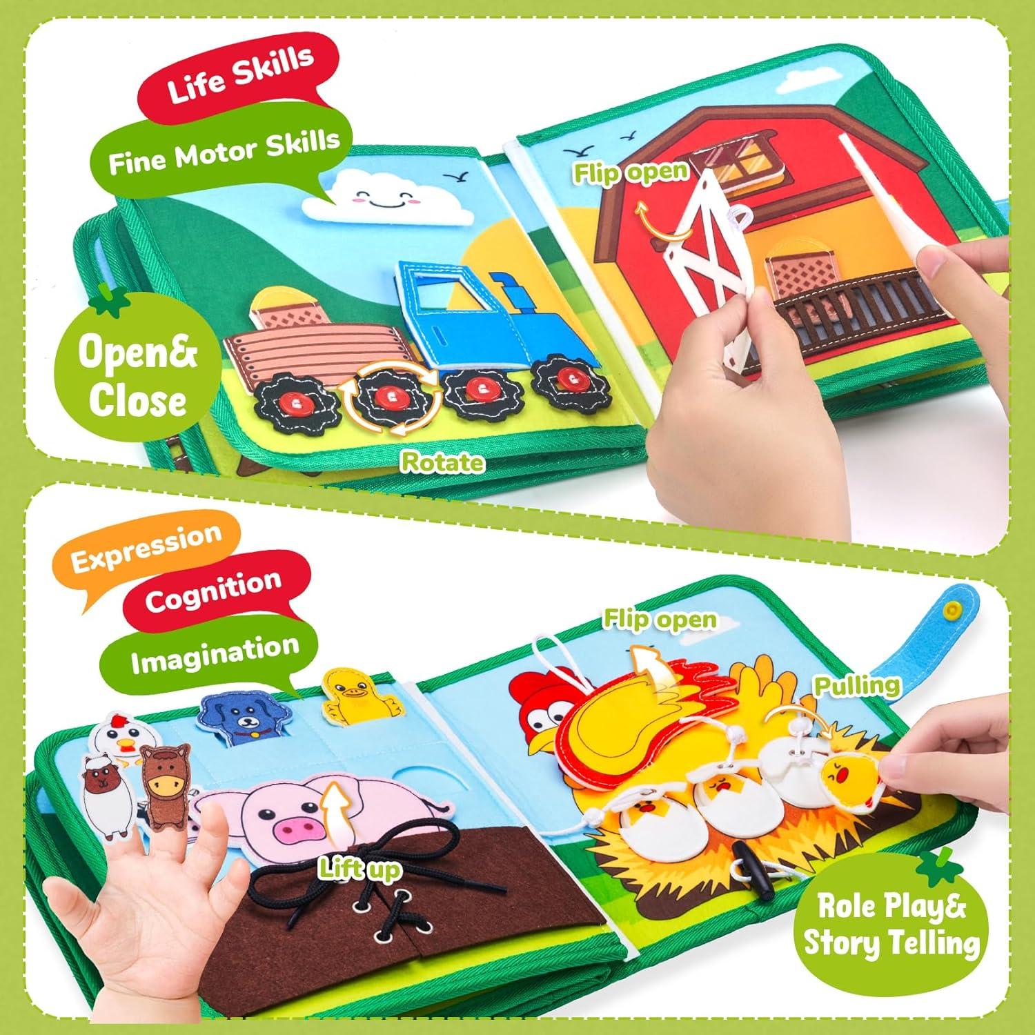 JoyCat Farm Busy Book & Wooden Fridge Magnets for Toddlers