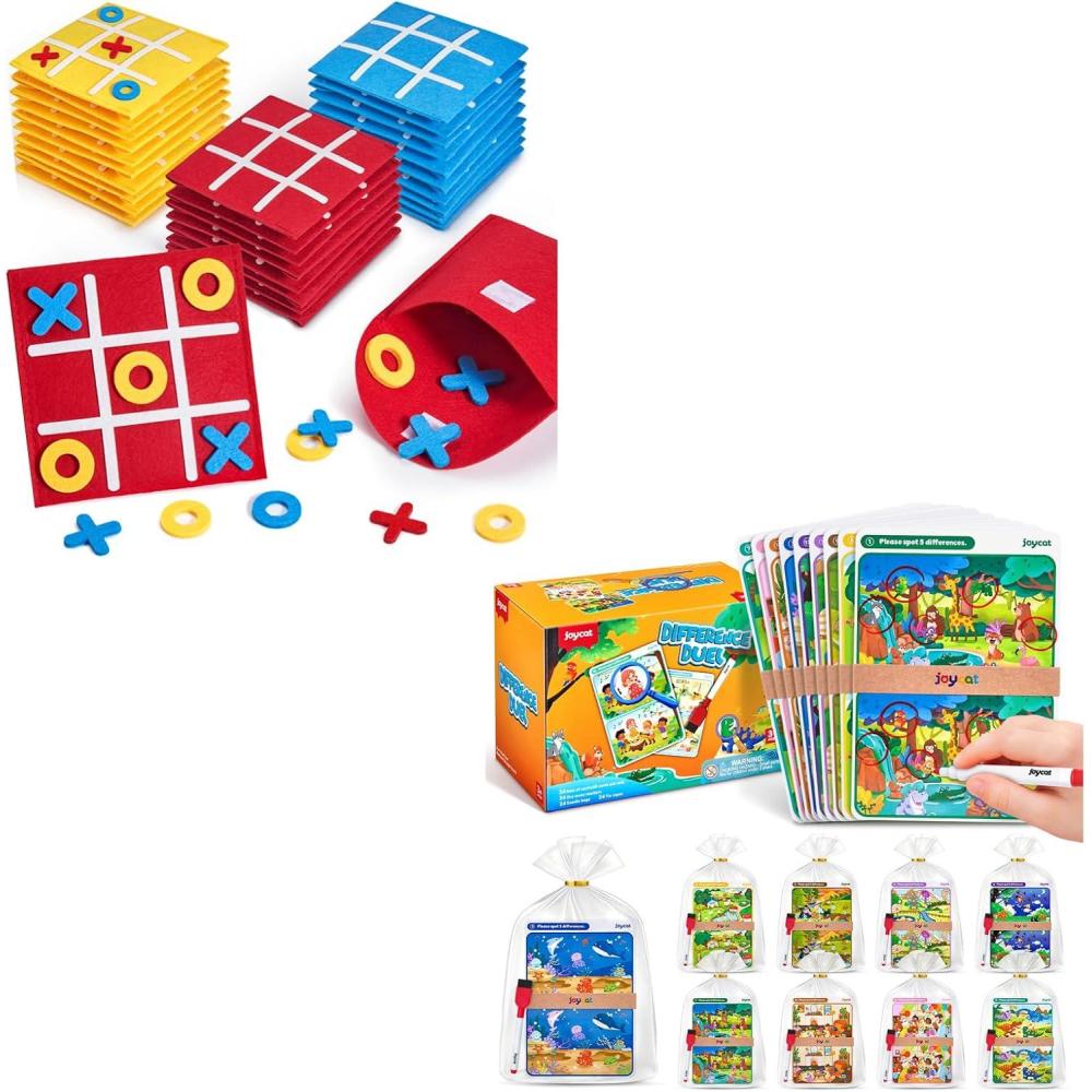 JoyCat Party Favors for Kids Spot the Difference 24 Pack Felt Tic-Tac-Toe 30 Sets, Dry-Erase, Individually Packed for Parties, Classroom and Goodie Bags