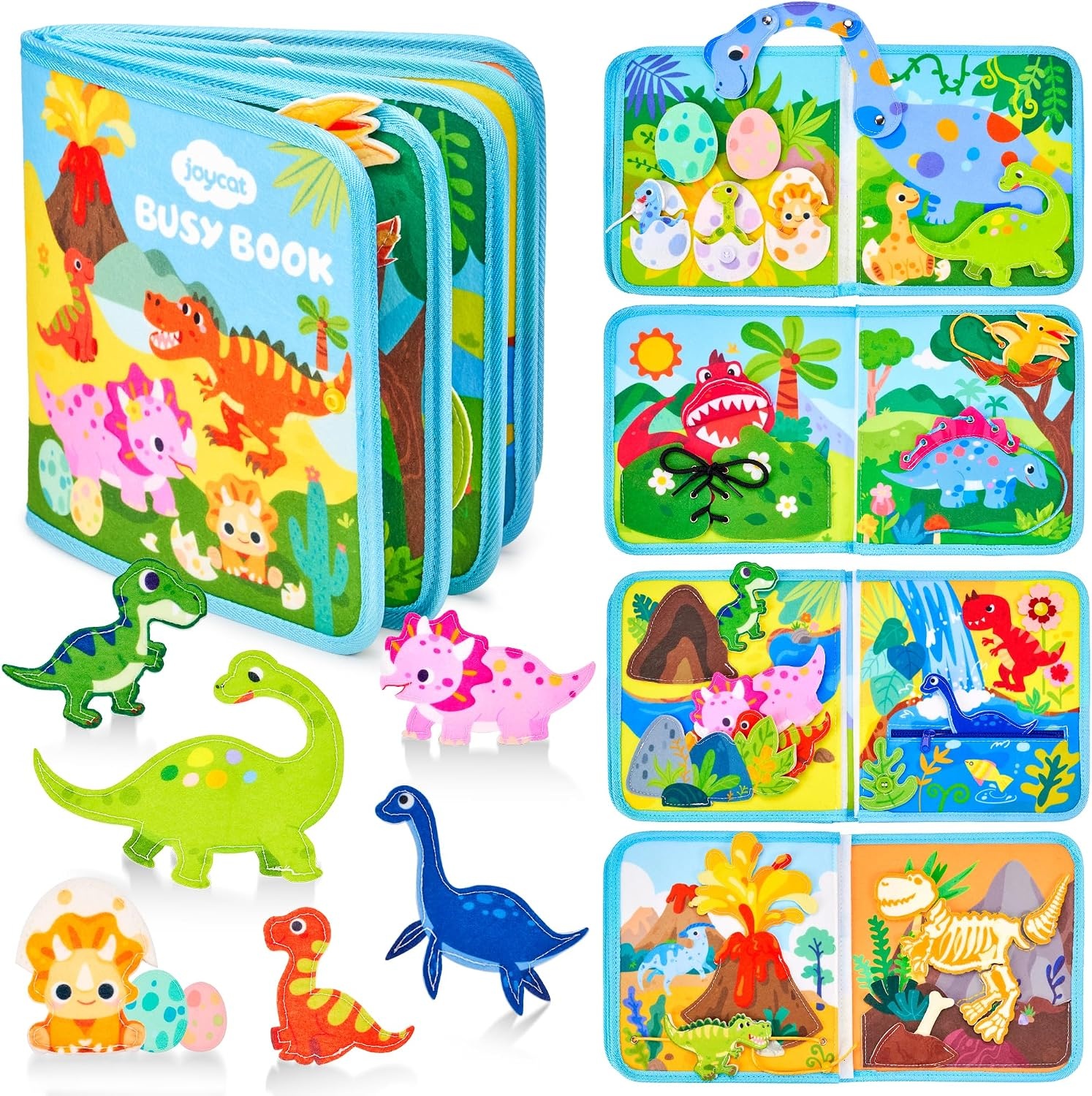 JoyCat Dinosaur Busy Book Sorting Toys with Mystery Play Box for Toddlers 3-5, Dinosaurs, Animals, Fruit, Vehicles, Balls, Food, Tools, Marine Life Learning Play Set, Preschool Activity Game