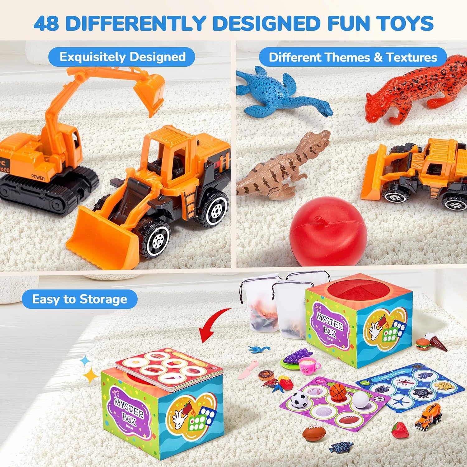 JoyCat Dinosaur Busy Book Sorting Toys with Mystery Play Box for Toddlers 3-5, Dinosaurs, Animals, Fruit, Vehicles, Balls, Food, Tools, Marine Life Learning Play Set, Preschool Activity Game