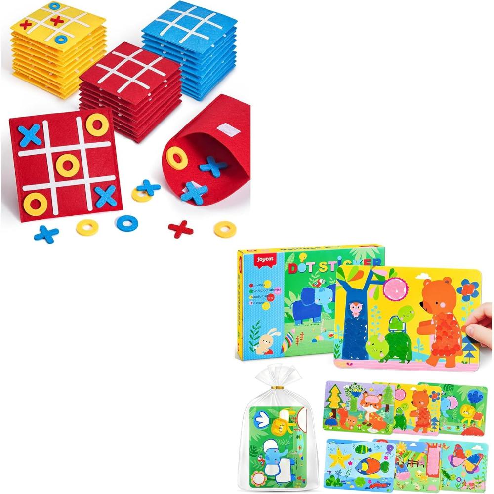 JoyCat 30P Tic Tac Toe Board Game +24P Animal Dot Art for Kids and Family,Birthday Party Favors,Classic Educational Toys for Goodie Bag Stuffers