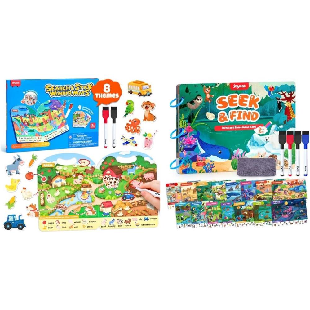 JoyCat Seek & Find Game Book – Animal Preschool Learning Activity for Toddlers & Kids Search and Find Activity Mats, Reusable Sticker Books for Toddlers with 120+ Jelly Stickers