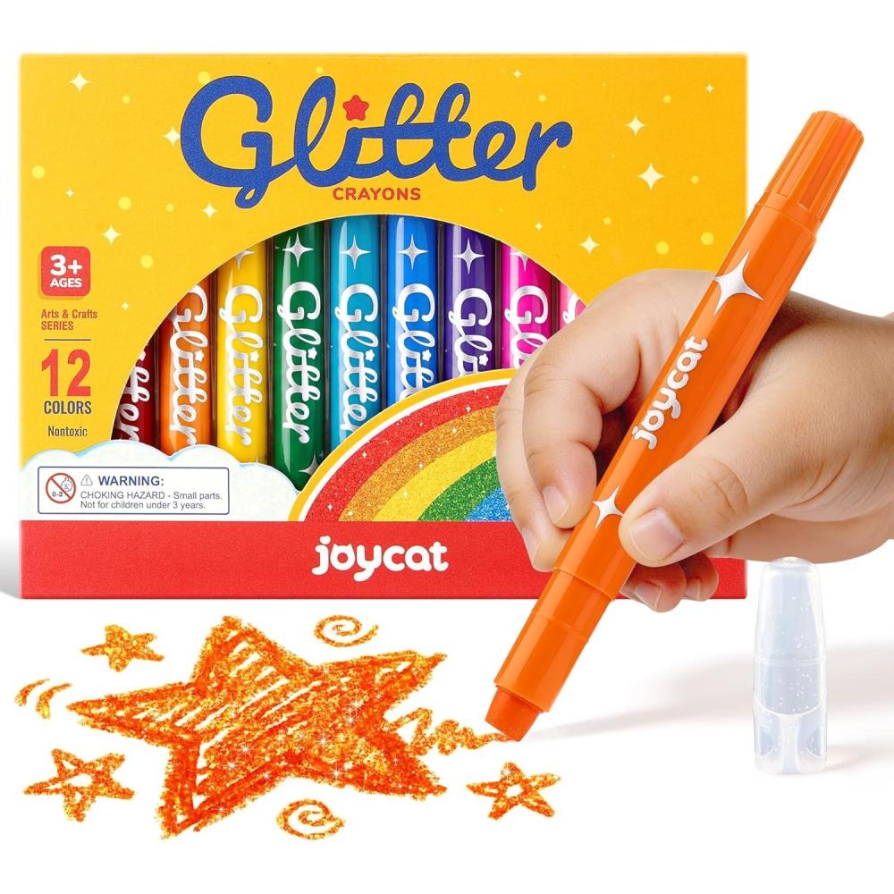 Joycat 12 Colors Glitter Twist Crayons for Kids, 3-in-1 Sparkling Watercolor Gel Crayons for Multi-Surface Painting on Glass, Mirror, Rock, Washable Twist-Up Art Supplies, Gift for Toddler, Boy & Girl