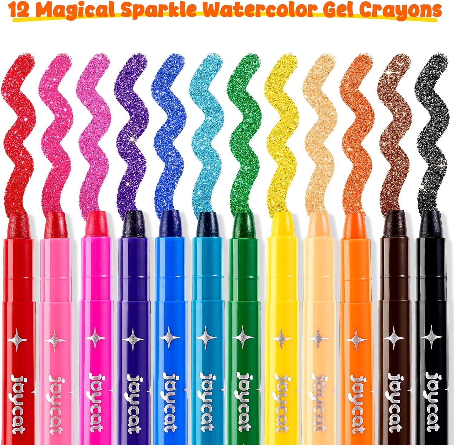 Joycat 12 Colors Glitter Twist Crayons for Kids, 3-in-1 Sparkling Watercolor Gel Crayons for Multi-Surface Painting on Glass, Mirror, Rock, Washable Twist-Up Art Supplies, Gift for Toddler, Boy & Girl