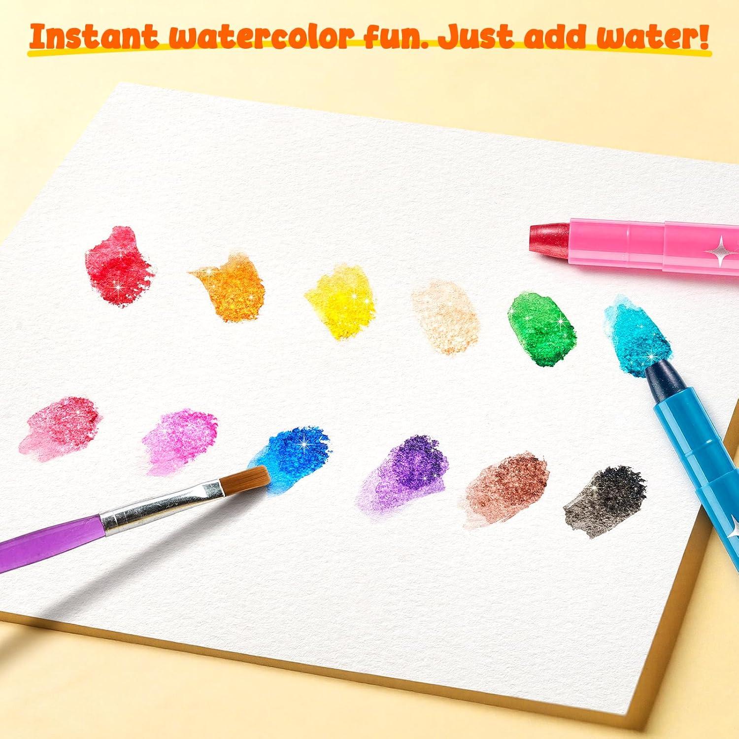 Joycat 12 Colors Glitter Twist Crayons for Kids, 3-in-1 Sparkling Watercolor Gel Crayons for Multi-Surface Painting on Glass, Mirror, Rock, Washable Twist-Up Art Supplies, Gift for Toddler, Boy & Girl