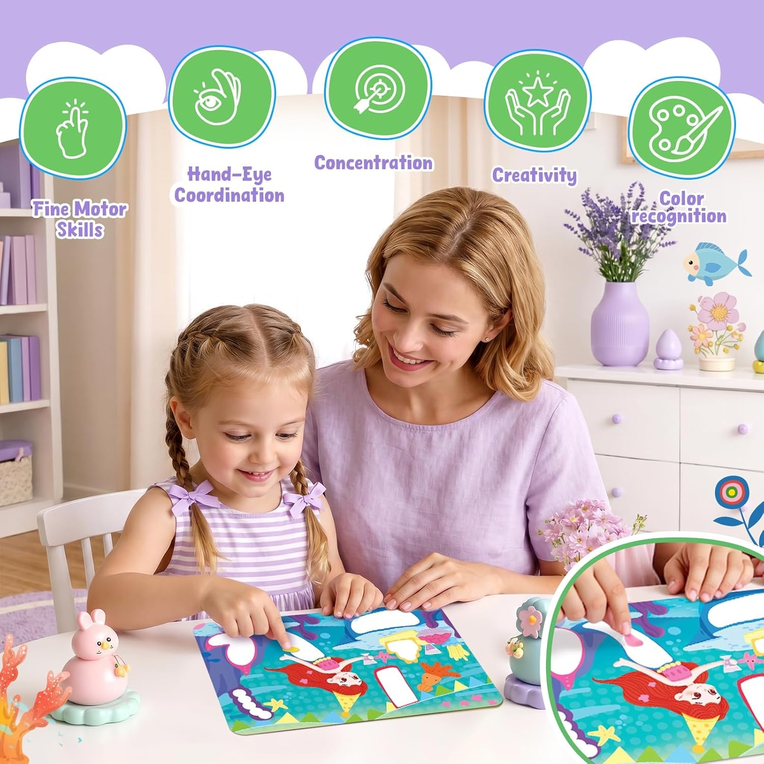 JoyCat 24 Pack Ocean Dot Art Craft Kits for Kids Party Favors, Mess-Free Dot Sticker Activity Set with 4800+ Stickers & Goodie Bags, Sea Animal Classroom Prizes, Goodie Bag Stuffers Ages 3-8(Mermaid)