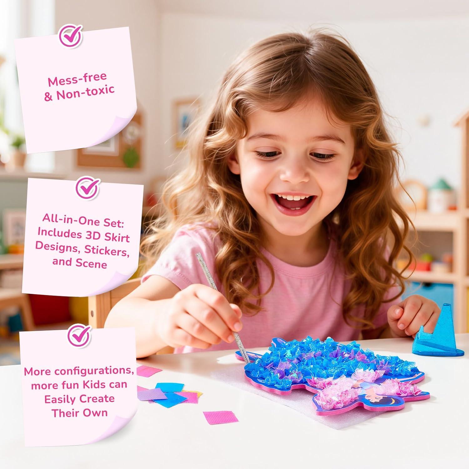 Poke-in Craft Kit for Girls, 3D Castle Princess Dress Up DIY Set with Fairy Tale Castle Scene, Paper Craft Kits, Mess-Free Creative Activity, Arts and Crafts & Birthday Gift for Girls Age 4-8 Year Old(Fairy Tale Princess Kit)