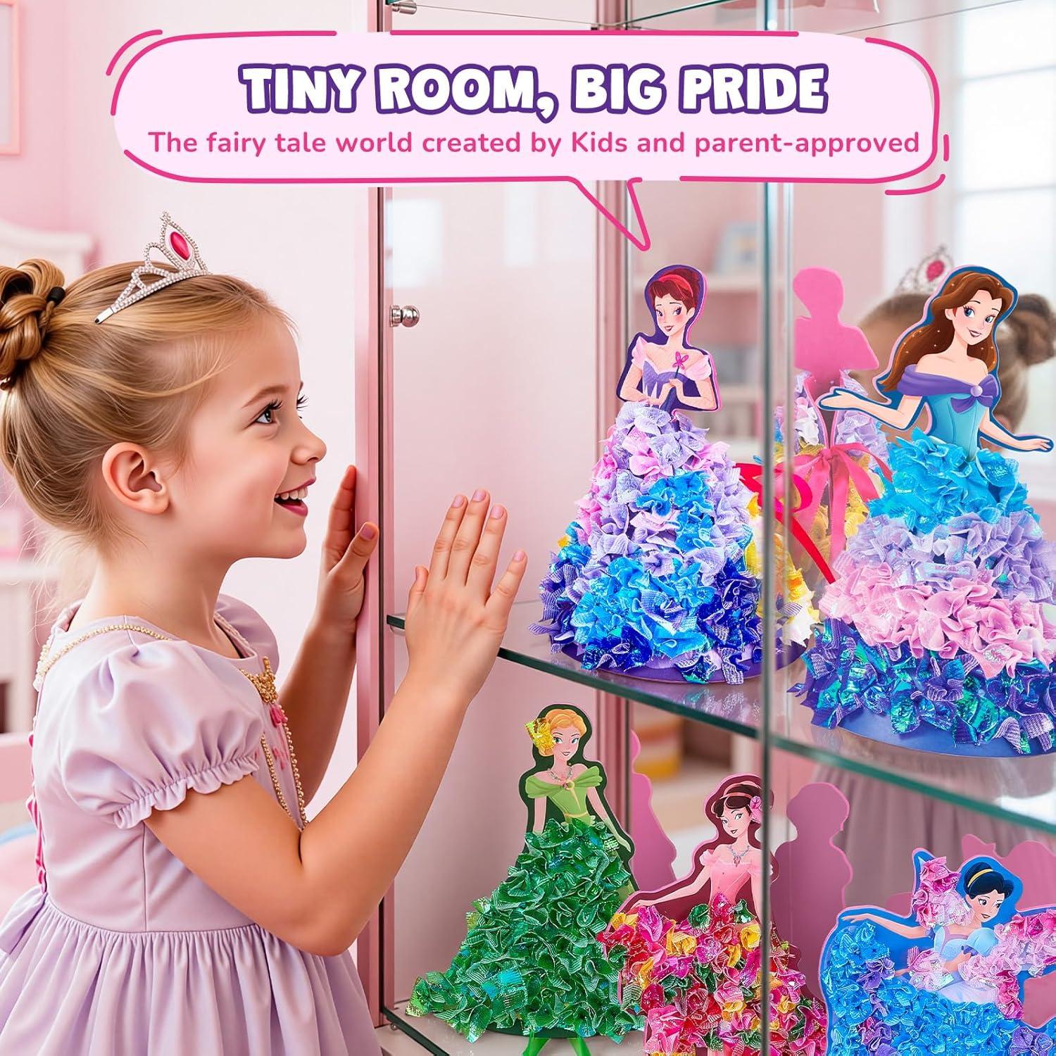 Poke-in Craft Kit for Girls, 3D Castle Princess Dress Up DIY Set with Fairy Tale Castle Scene, Paper Craft Kits, Mess-Free Creative Activity, Arts and Crafts & Birthday Gift for Girls Age 4-8 Year Old(Fairy Tale Princess Kit)