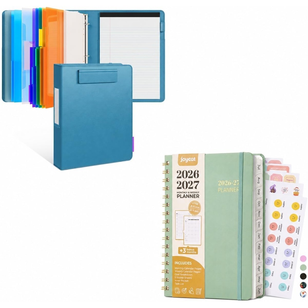 JoyCat 3 Ring Binder Blue Clipboard + A5 Green Academic Planner 2026-2027, July 2026 – June 2027, 6.3″ x 8.5″ Weekly & Monthly Planner