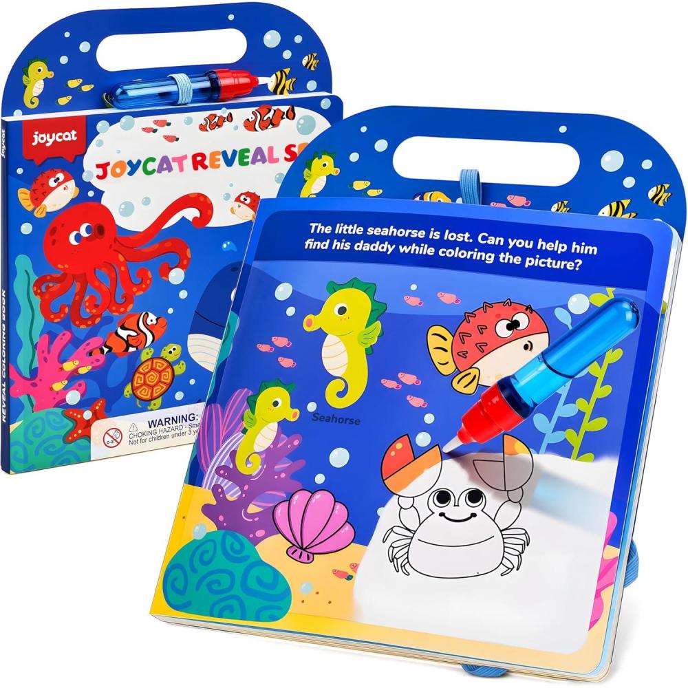 JoyCat Ocean Water Coloring Book for Toddlers 3-5, Reusable No-Mess Water Painting Book with Water Pen, 13 Activity Pages, Travel Toy Gift for Boys & Girls(Ocean)