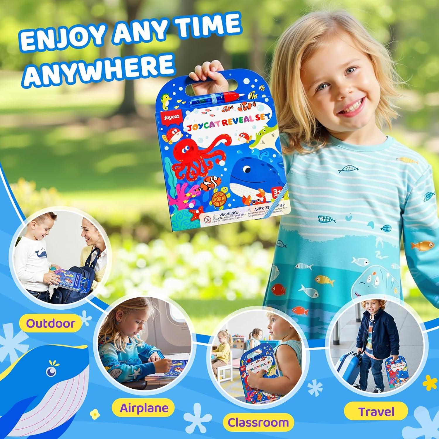 JoyCat Ocean Water Coloring Book for Toddlers 3-5, Reusable No-Mess Water Painting Book with Water Pen, 13 Activity Pages, Travel Toy Gift for Boys & Girls(Ocean)