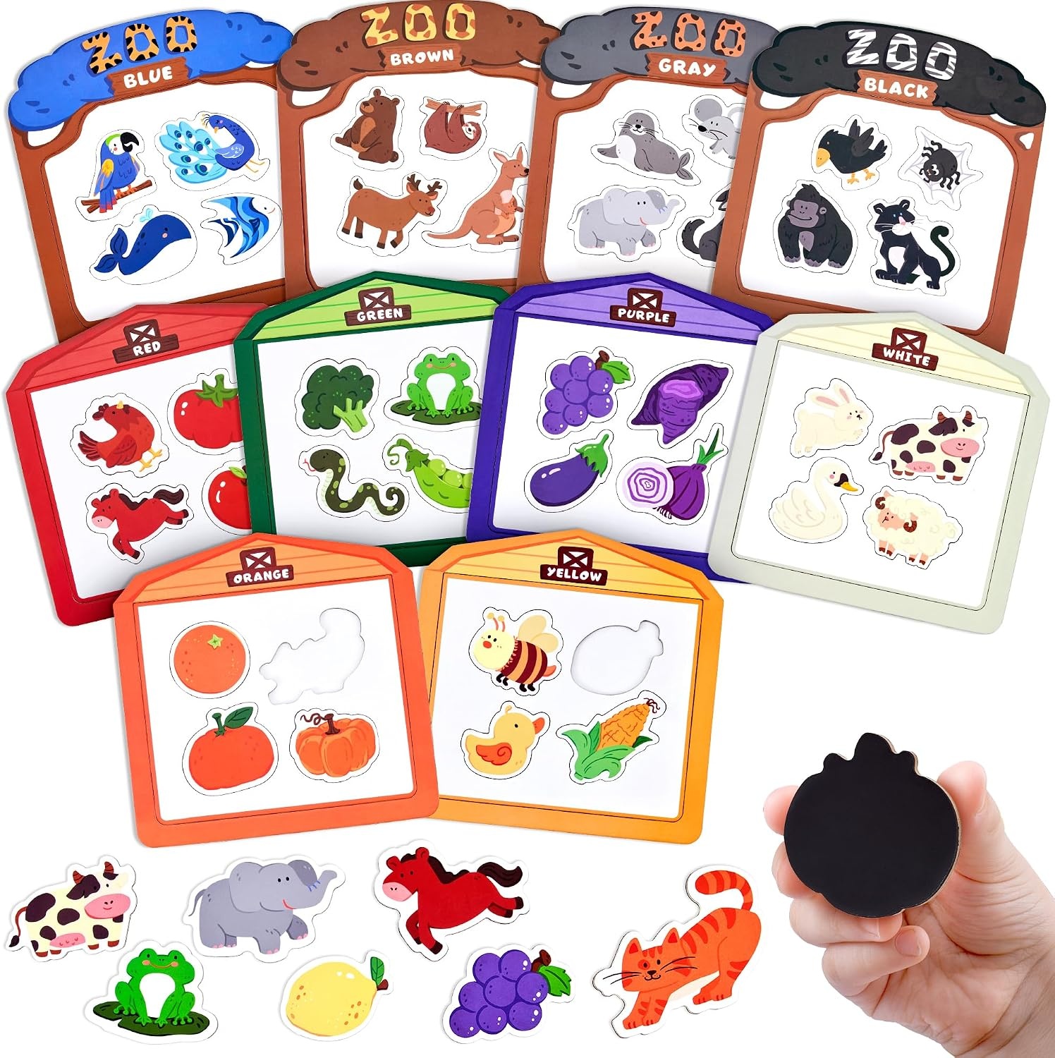 JoyCat Magnetic Letter Tracing Board + Wooden Fridge Magnets for Toddlers, 50PCS Magnetic Color Sorting Refrigerator Toys