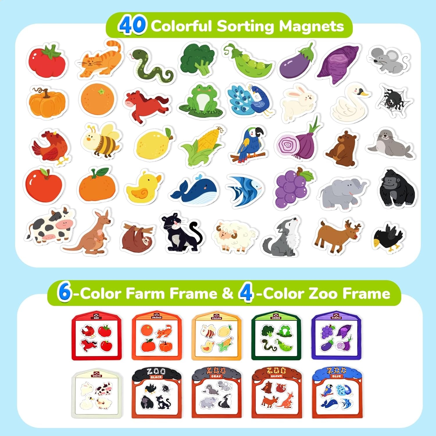 JoyCat Magnetic Letter Tracing Board + Wooden Fridge Magnets for Toddlers, 50PCS Magnetic Color Sorting Refrigerator Toys
