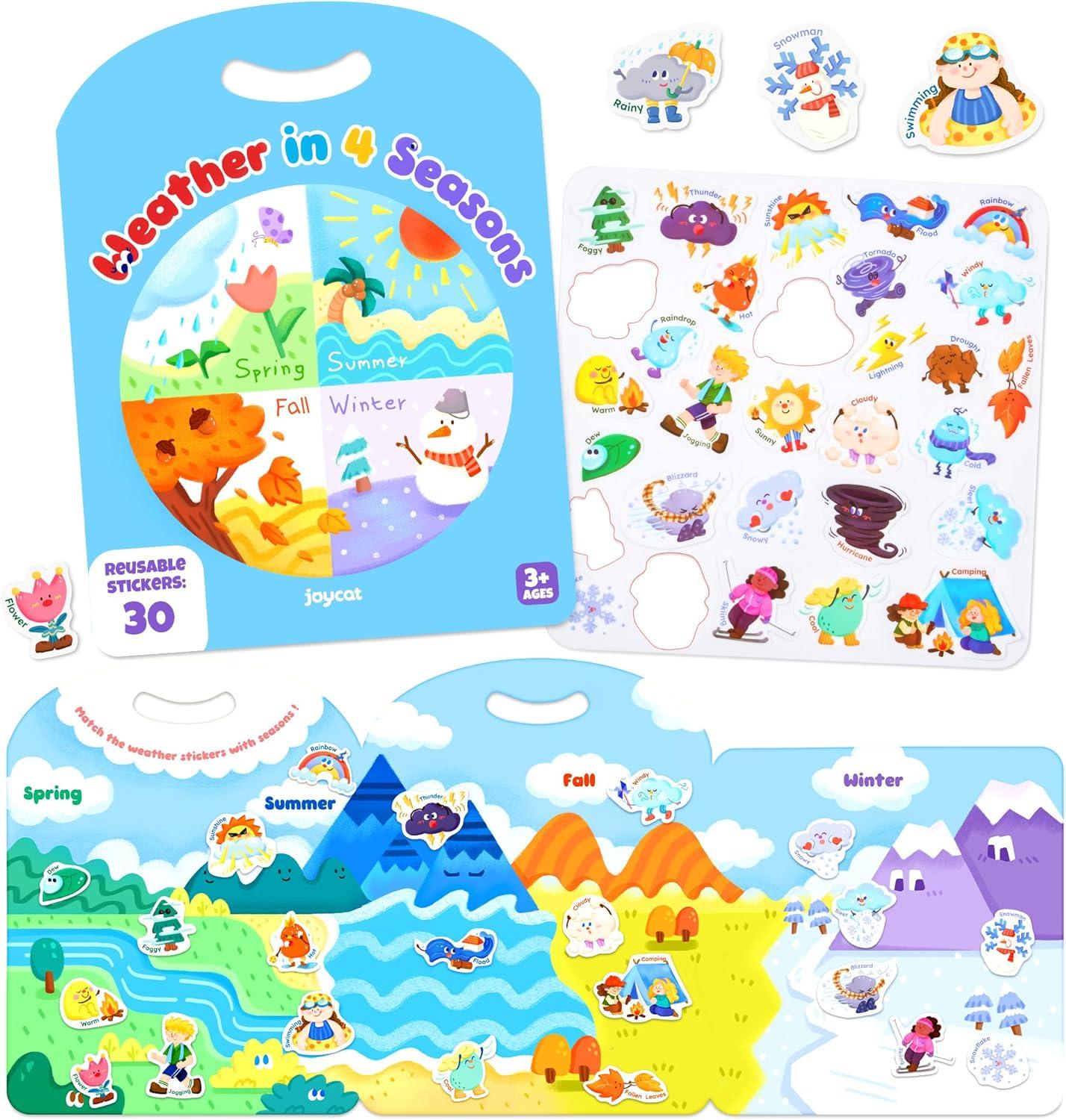 JoyCat Reusable Sticker Book (2-Pack) – Jelly Stickers for Toddlers, Kids Sticker Activity Book (Pizza + Weather)