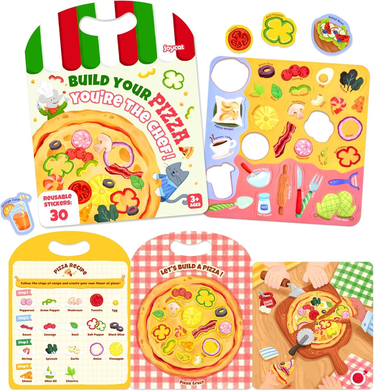 JoyCat Reusable Sticker Book (2-Pack) – Jelly Stickers for Toddlers, Kids Sticker Activity Book (Pizza + Weather)