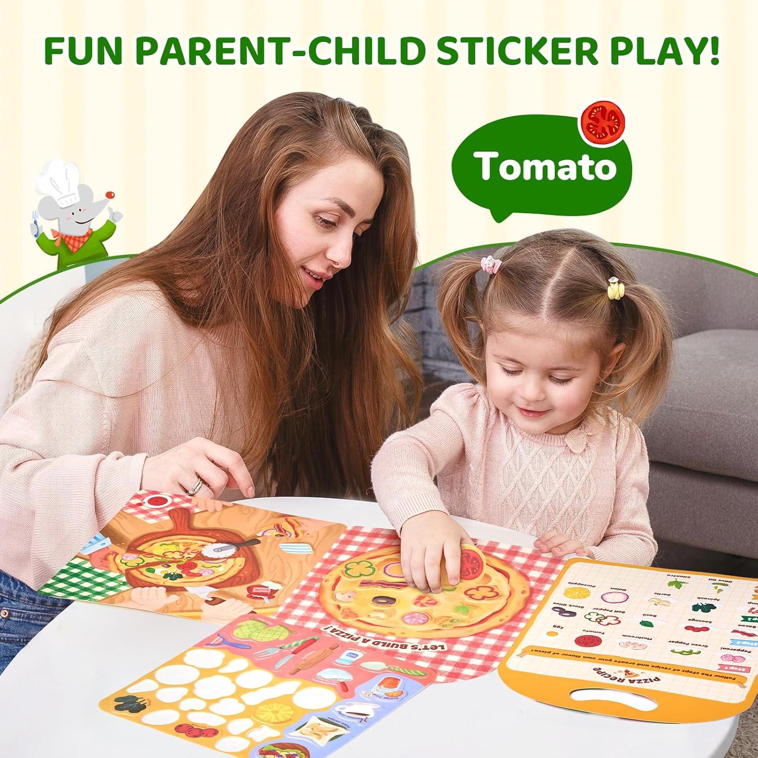 JoyCat Reusable Sticker Book (2-Pack) – Jelly Stickers for Toddlers, Kids Sticker Activity Book (Pizza + Weather)