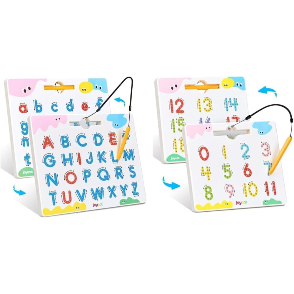 JoyCat Magnetic Letter Tracing Board, 2-in-1 Double-Sided ABC Magnets for Kids Ages 3-5 + Double-Sided Magnetic Number Tracing Board – 2-in-1 Numbers 1-20 Writing Toys for Toddlers & Kids