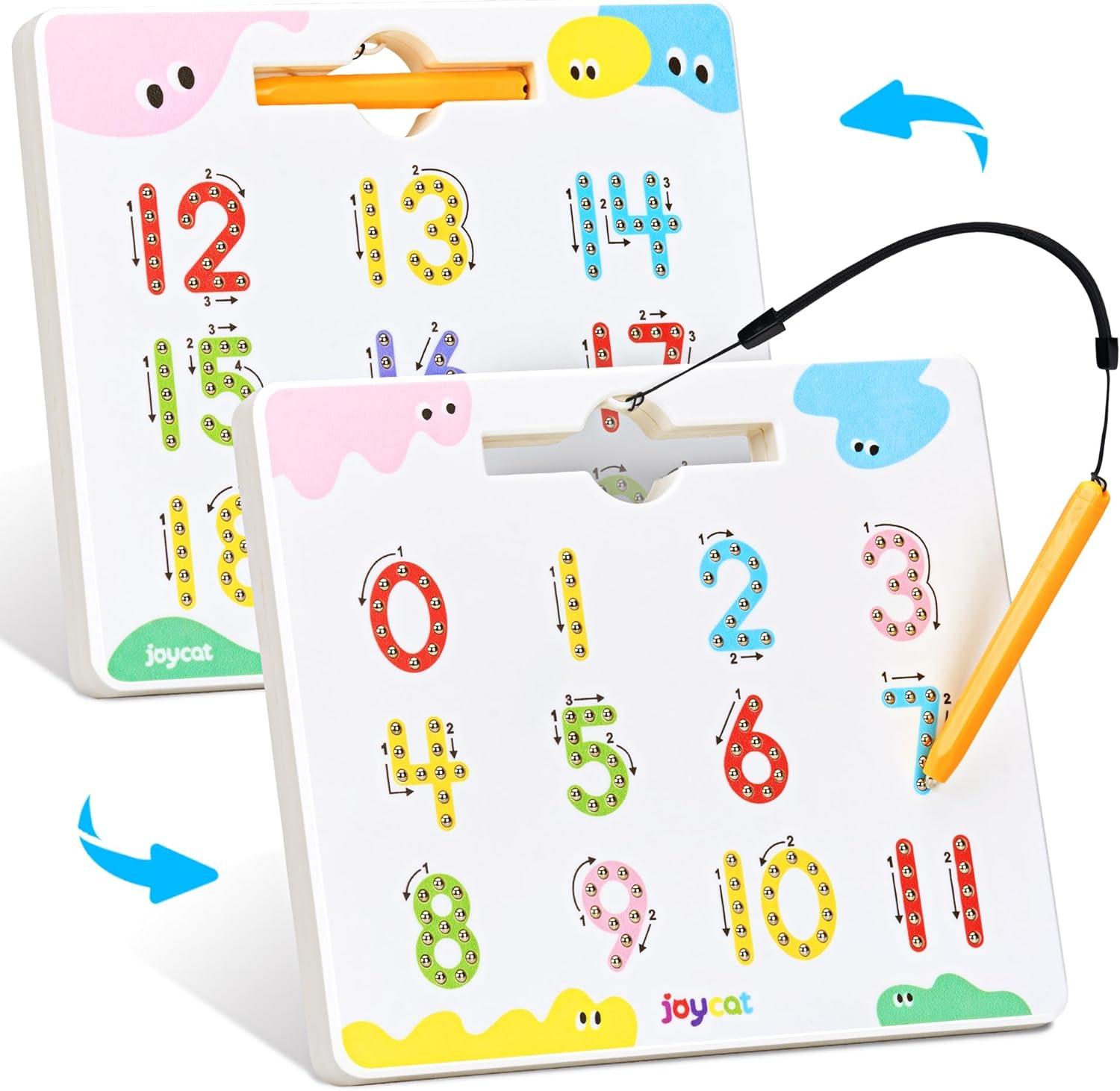 JoyCat Magnetic Letter Tracing Board, 2-in-1 Double-Sided ABC Magnets for Kids Ages 3-5 + Double-Sided Magnetic Number Tracing Board – 2-in-1 Numbers 1-20 Writing Toys for Toddlers & Kids