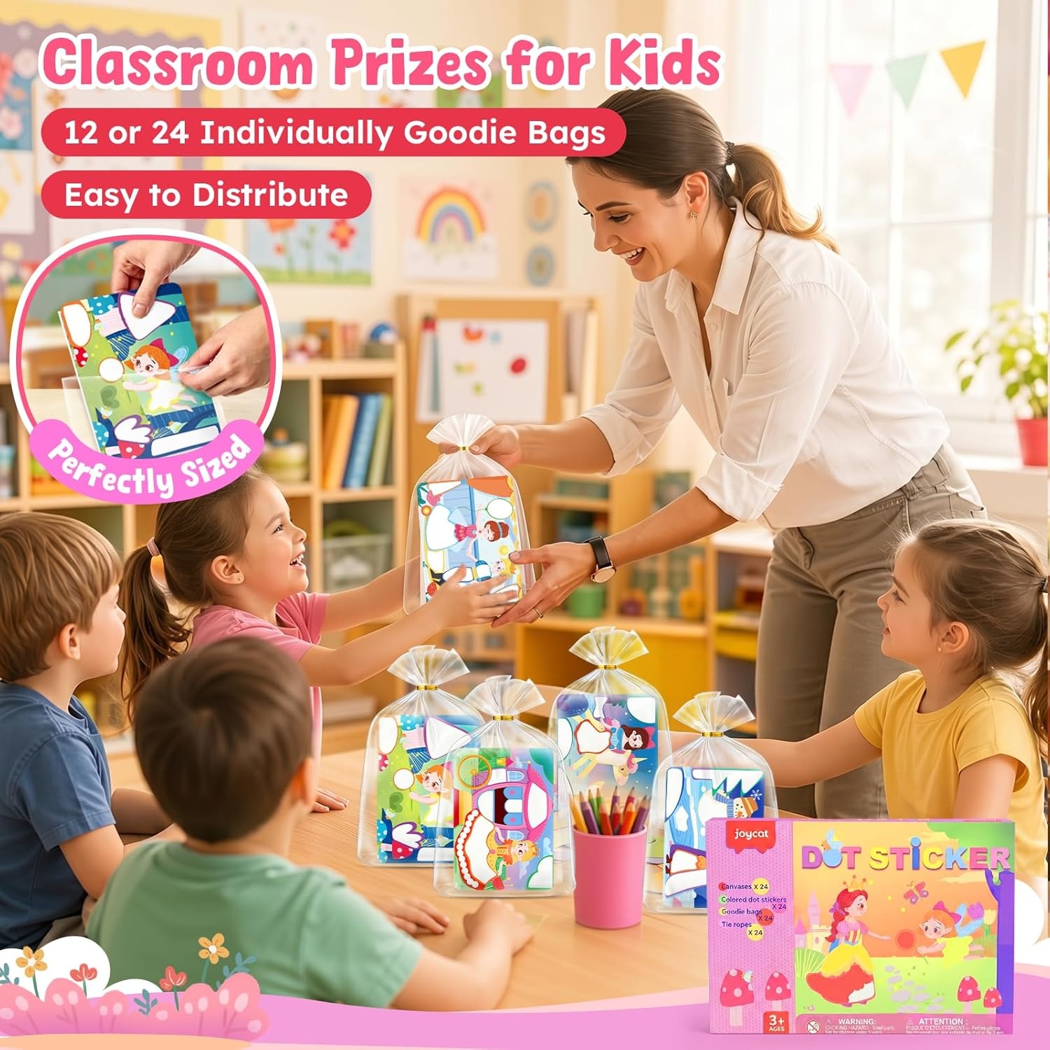 JoyCat 24 Pack Ocean Dot Art Craft Kits for Kids Party Favors, Mess-Free Dot Sticker Activity Set with 4800+ Stickers & Goodie Bags, Sea Animal Classroom Prizes, Goodie Bag Stuffers Ages 3-8(Princess)