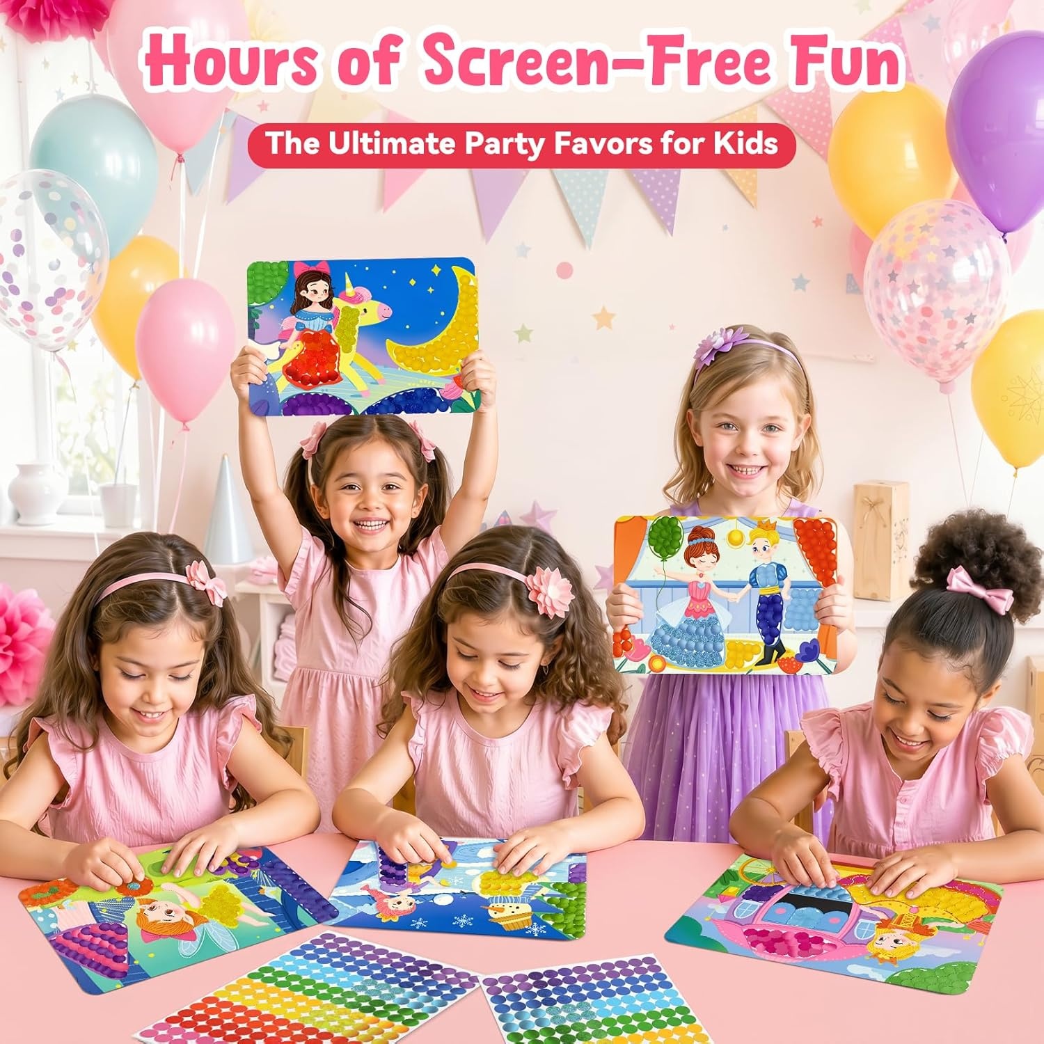 JoyCat 24 Pack Ocean Dot Art Craft Kits for Kids Party Favors, Mess-Free Dot Sticker Activity Set with 4800+ Stickers & Goodie Bags, Sea Animal Classroom Prizes, Goodie Bag Stuffers Ages 3-8(Princess)