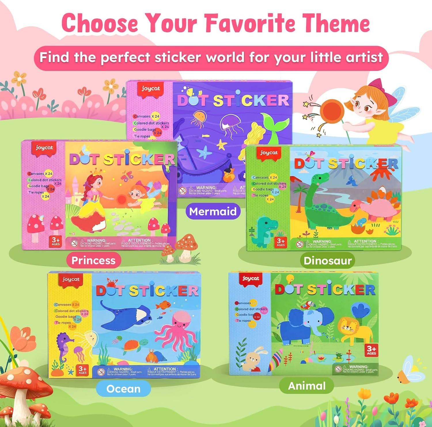 JoyCat 24 Pack Ocean Dot Art Craft Kits for Kids Party Favors, Mess-Free Dot Sticker Activity Set with 4800+ Stickers & Goodie Bags, Sea Animal Classroom Prizes, Goodie Bag Stuffers Ages 3-8(Princess)