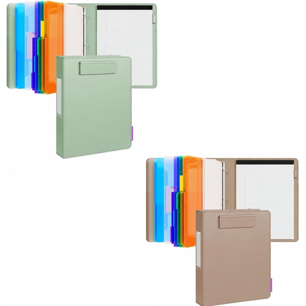 JoyCat 3 Ring Binder Grass Green + Khaki Clipboard with Storage,12.4″x10.2″Magnetic Clipboard Folder with 5 Expandable Folders