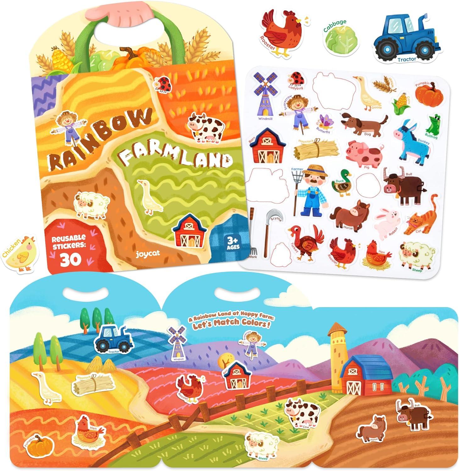 JoyCat Reusable Sticker Book – Jelly Stickers for Toddlers, Kids Sticker Activity Book, Travel Toys for Road Trip, Car & Airplane, Educational Learning Gifts for Boys and Girls Ages 3-5