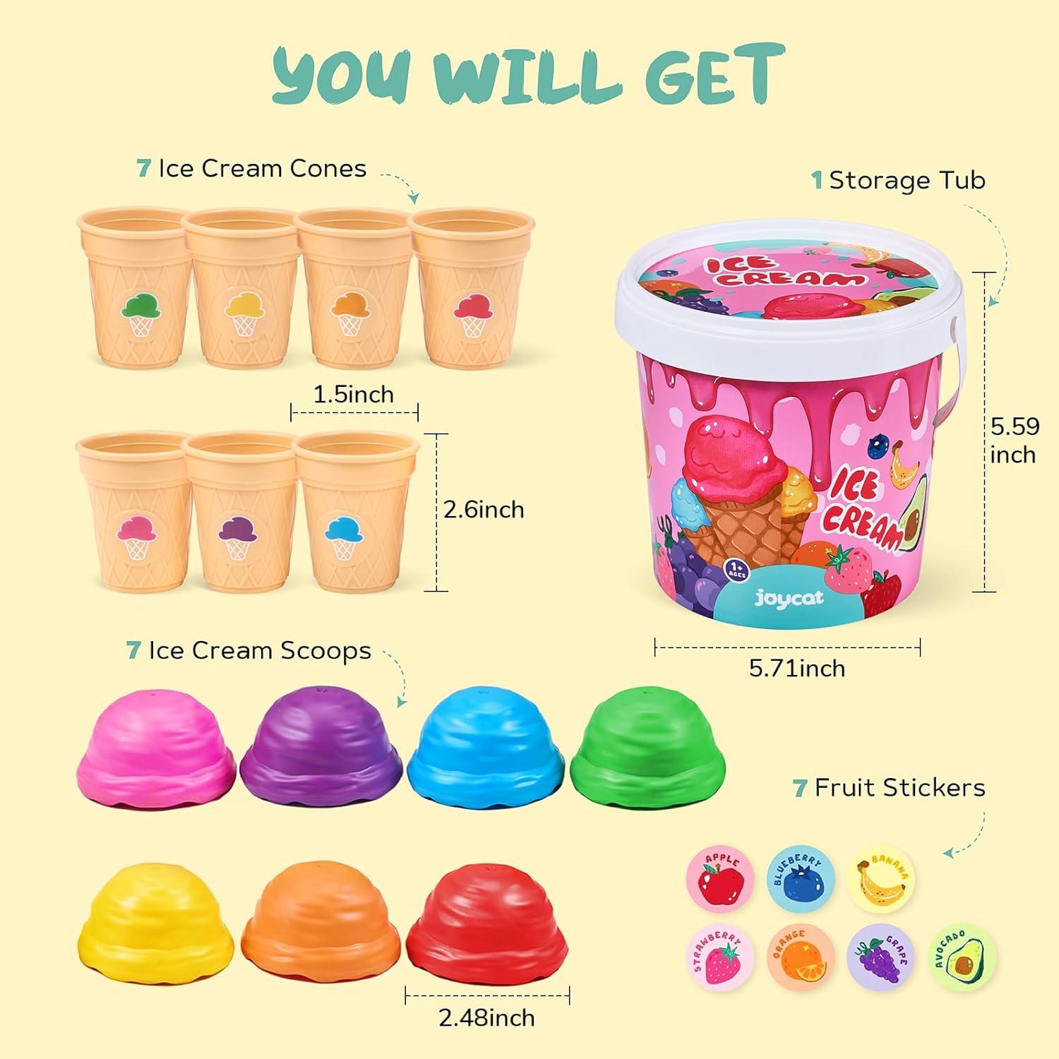JoyCat Ice Cream Toy Set & Wooden Fruits & Vegetables Food Cartoon Fridge Magnets