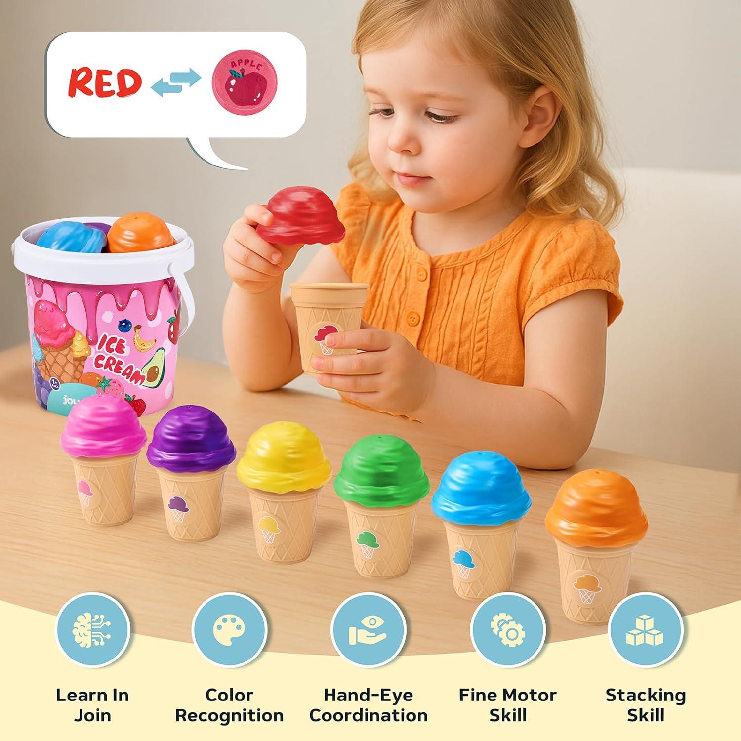 JoyCat Ice Cream Toy Set & Wooden Fruits & Vegetables Food Cartoon Fridge Magnets