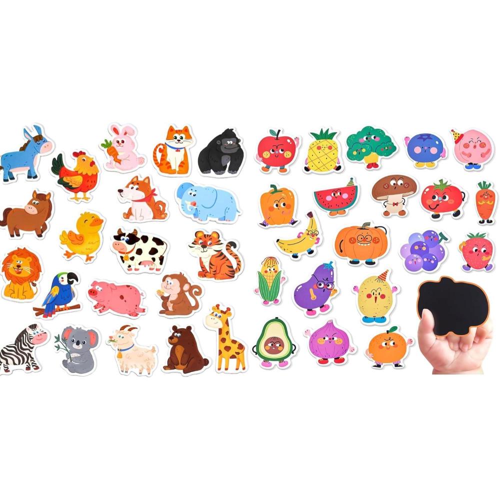 JoyCat Wooden Fridge Magnets for Toddlers-Animals & Fruits & Vegetables Food Cartoon Magnets