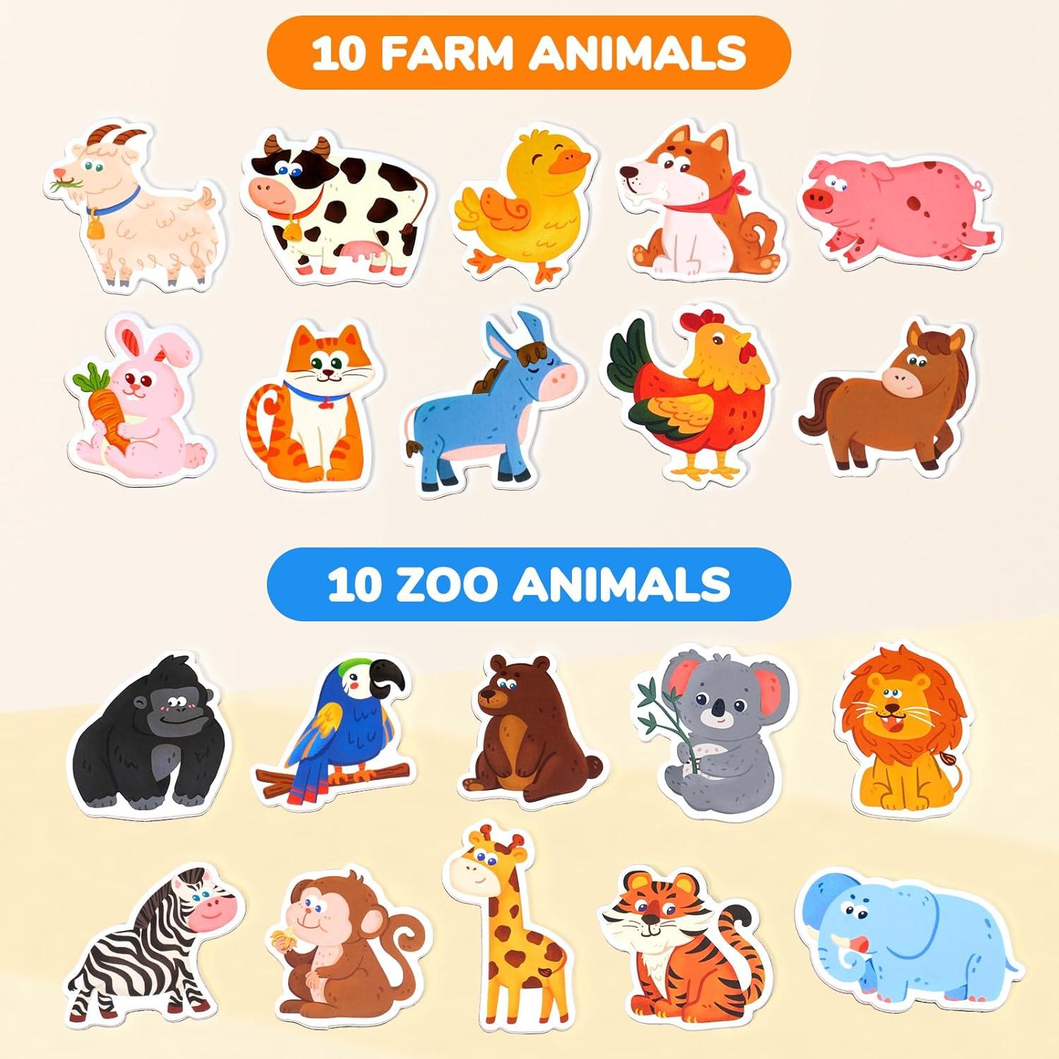 JoyCat Wooden Fridge Magnets for Toddlers-Animals & Fruits & Vegetables Food Cartoon Magnets