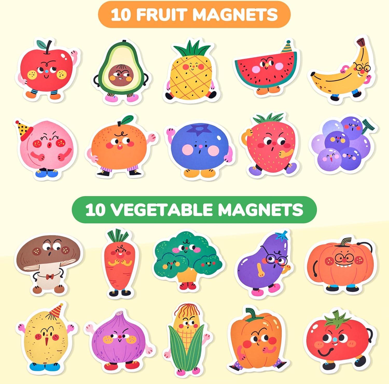 JoyCat Wooden Fridge Magnets for Toddlers-Animals & Fruits & Vegetables Food Cartoon Magnets