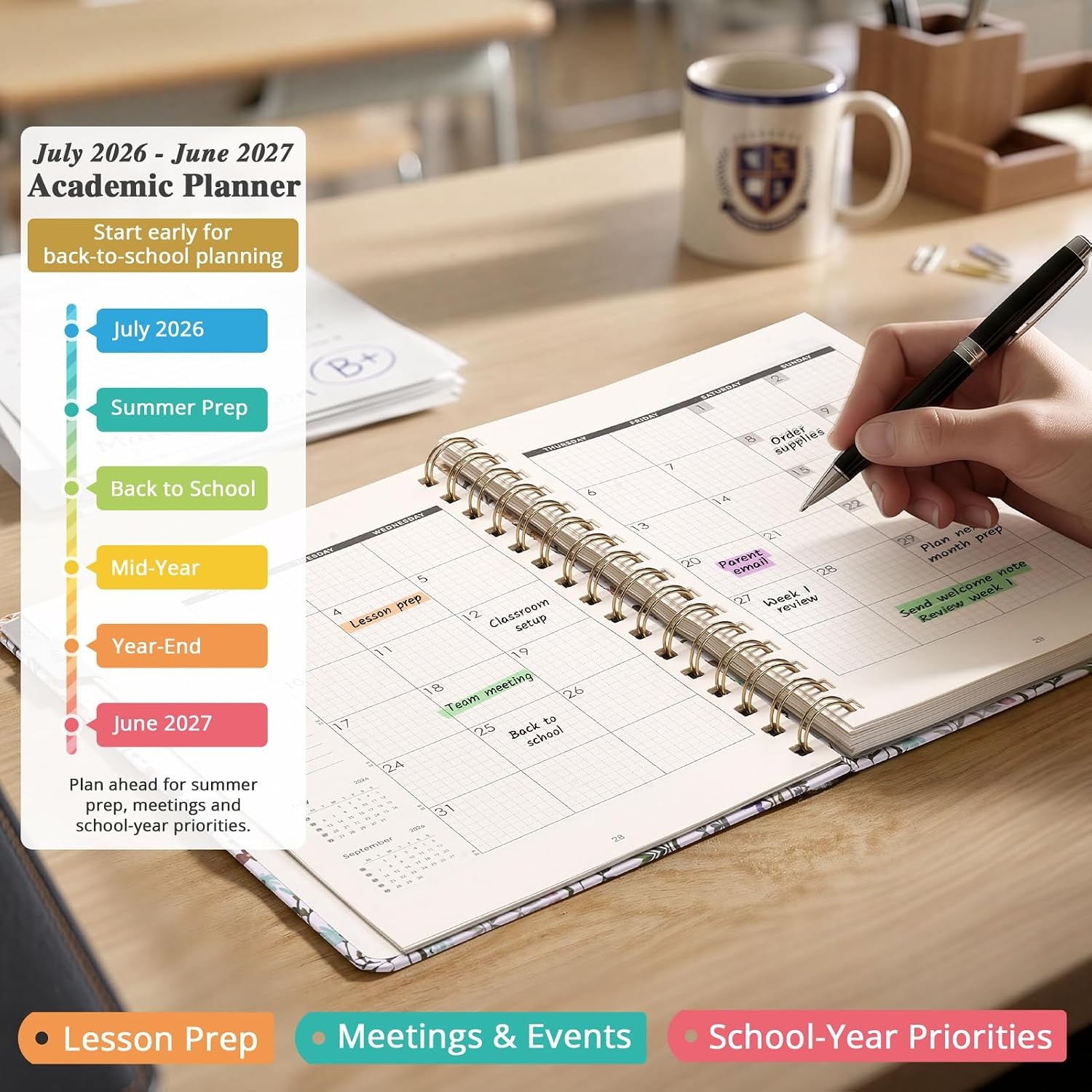 JoyCat 3 Ring Binder Purple Clipboard + A5 Wildflowers Academic Planner 2026-2027, July 2026 – June 2027, 6.3″ x 8.5″ Weekly & Monthly Planner