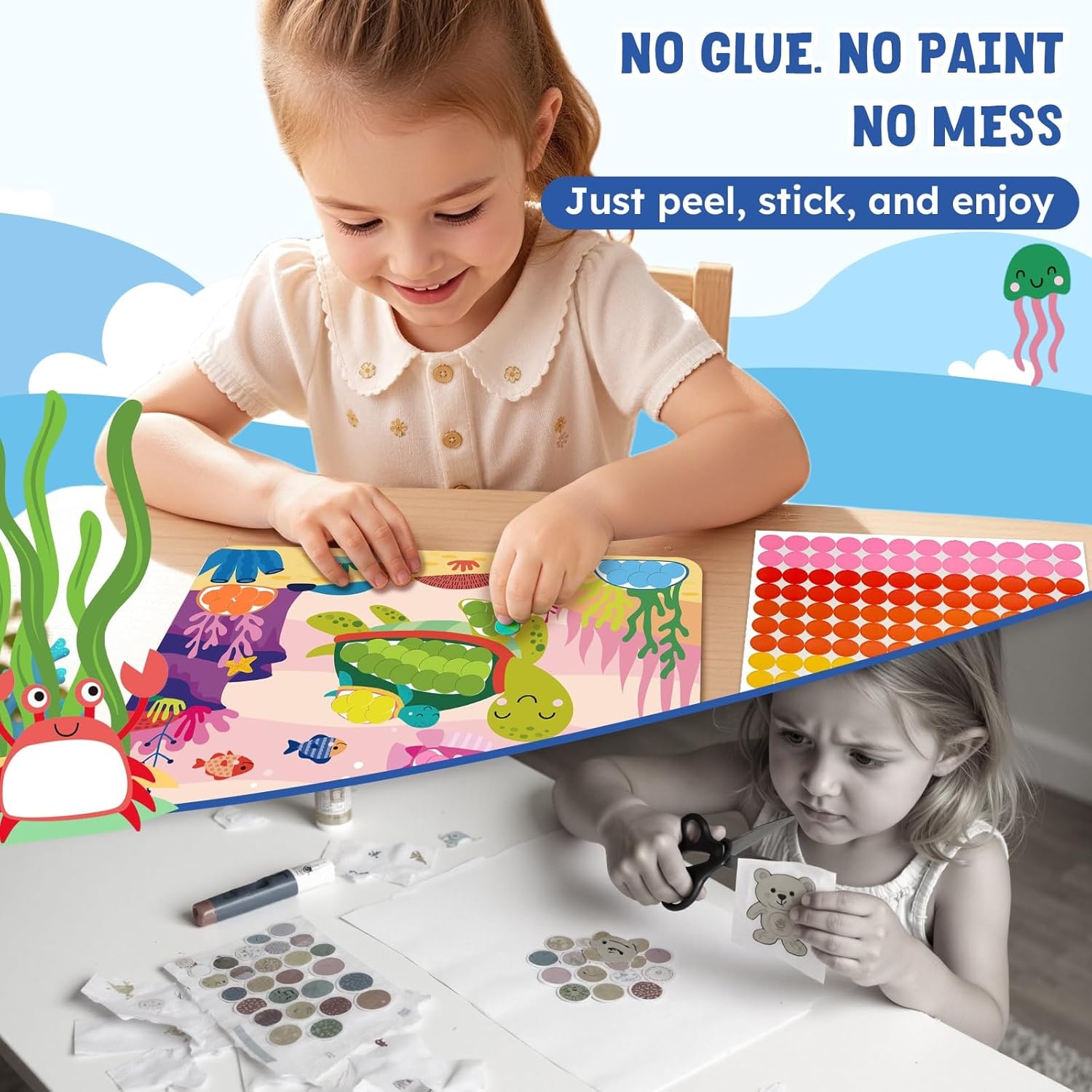 JoyCat 24 Pack Ocean Dot Art Craft Kits for Kids Party Favors, Mess-Free Dot Sticker Activity Set with 4800+ Stickers & Goodie Bags, Sea Animal Classroom Prizes, Goodie Bag Stuffers Ages 3-8(Ocean)