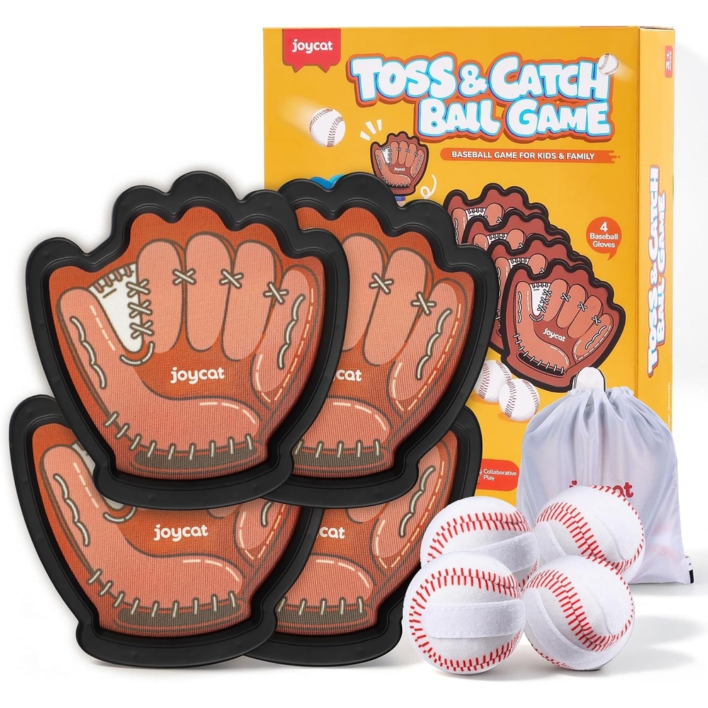 JoyCat Toss and Catch Ball Game for Kids, 4 Paddle Sticky Ball Set, Toddler Baseball Catch Toy, Outdoor Game for Beach, Yard&Camping, Family Sports for Boys Girls Ages 3-12(4 PCS SET)