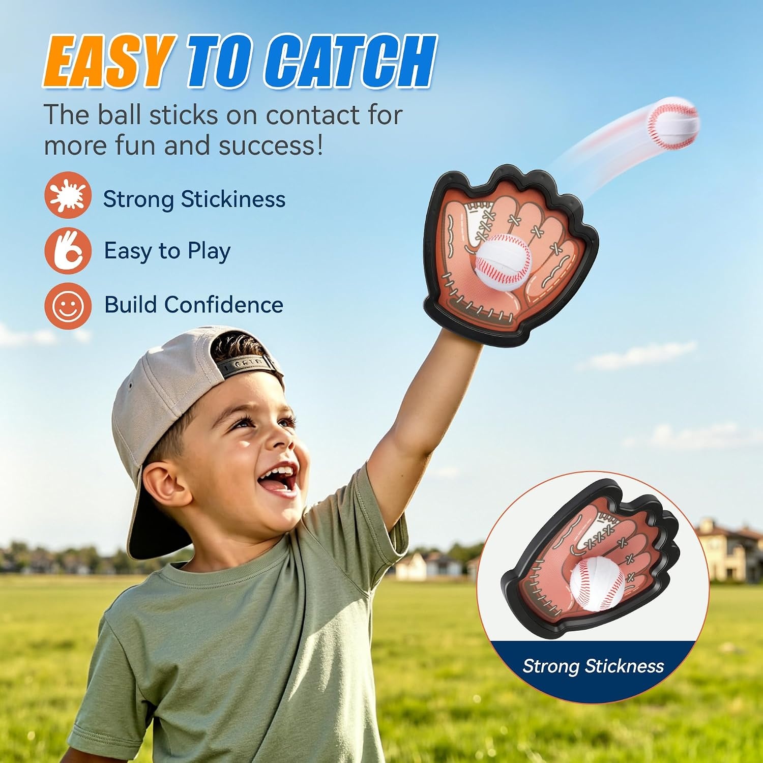 JoyCat Toss and Catch Ball Game for Kids, 4 Paddle Sticky Ball Set, Toddler Baseball Catch Toy, Outdoor Game for Beach, Yard&Camping, Family Sports for Boys Girls Ages 3-12(4 PCS SET)